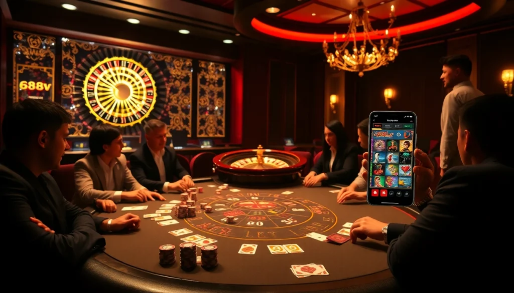 Experience the thrill of 688v at a luxurious casino table with vibrant chips and cards.