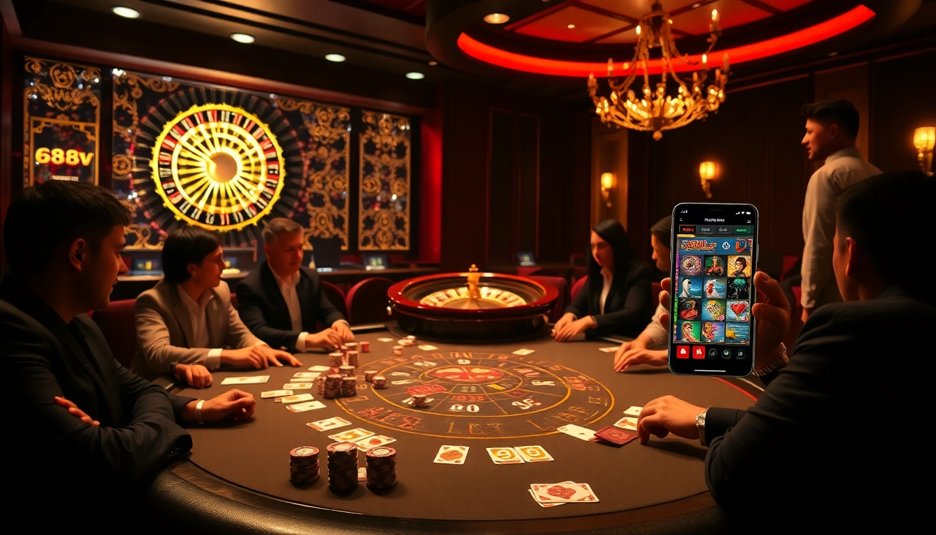 Experience the thrill of 688v at a luxurious casino table with vibrant chips and cards.