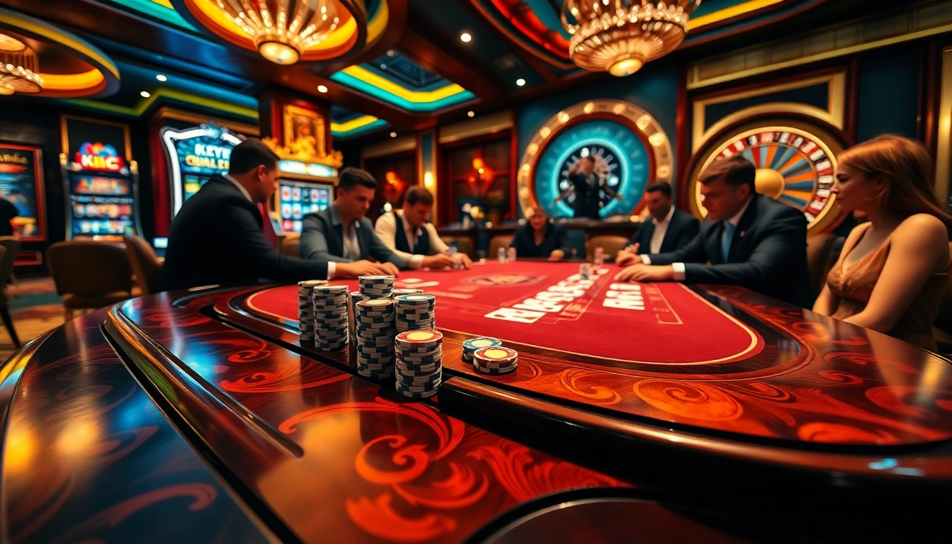 KJC branding shines in an upscale poker scene, highlighting thrilling gameplay and elite ambiance.