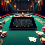 Experience excitement at the luxurious keonhacai casino table with roulette, poker chips, and cards.
