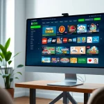 Interactive online betting interface showcasing 55DD's diverse games in a modern home office.