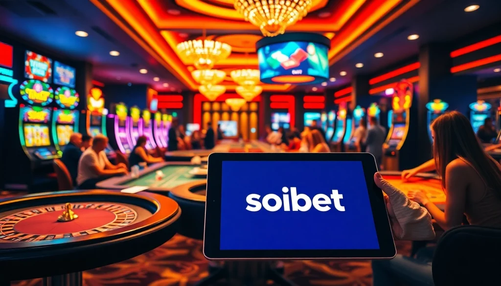 Experience the excitement of เว็บ soibet with vibrant casino gaming, showcasing tables, slots, and engaging players.