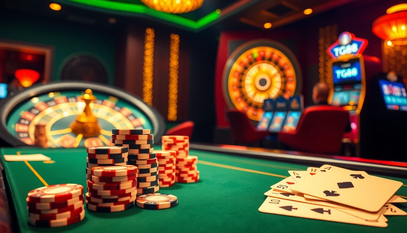 Players at a luxurious casino table engaging in high-stakes games at tg88.