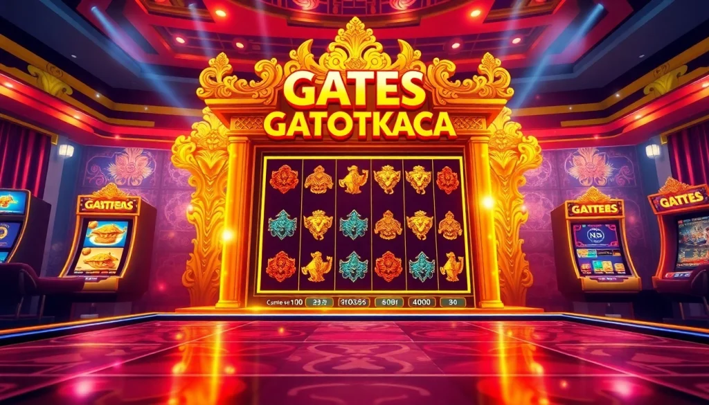 Experience the thrill of the Gates of Gatotkaca slot with vibrant icons and casino ambience.