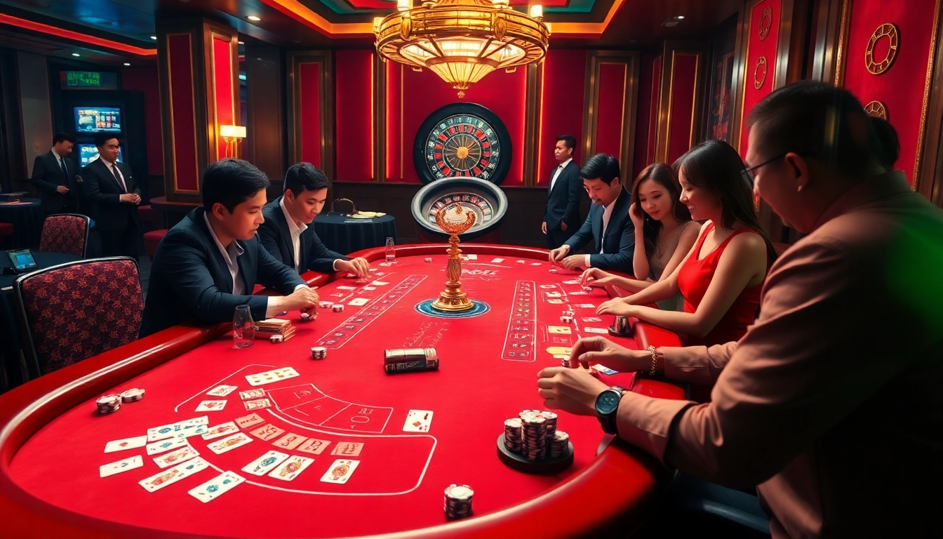 Exciting casino gaming scene highlighting kèo nhà cái with players betting at the table.