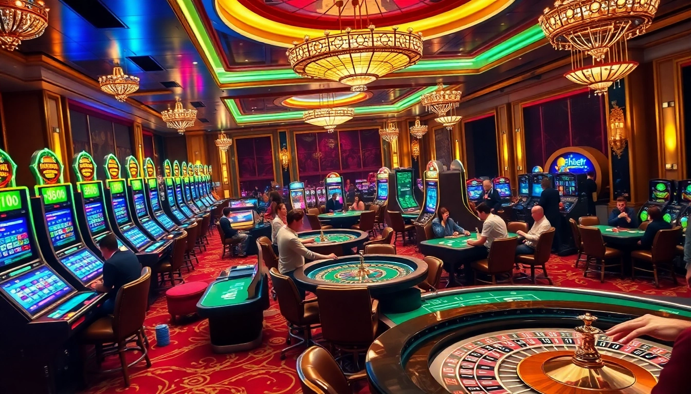 Experience thrilling play at hbbet casino with poker tables and vibrant slots in action.