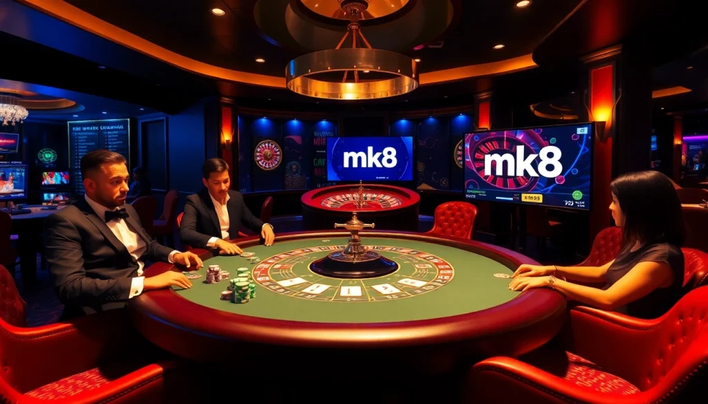 Enjoying high-stakes poker at mk8 casino table with vibrant chips and cards.