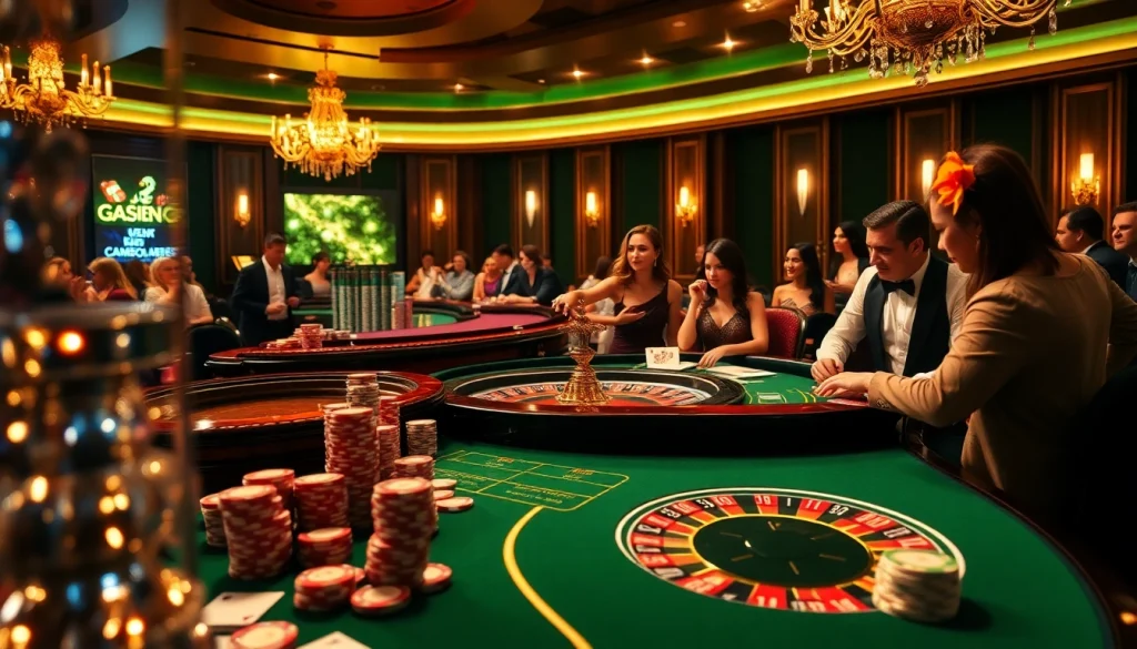 Engaging casino scene showcasing gamequeen-themed poker and roulette excitement.