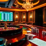 Placing bets on keonhacai with vibrant casino visuals showcasing roulette, poker chips, and betting slips.