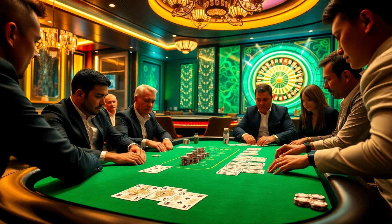 Experience the thrill of gambling at XX88 with engaging poker players at a luxurious table.