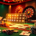 Tool xổ số siêu tốc showcases a vibrant online lottery interface amidst luxurious casino elements.