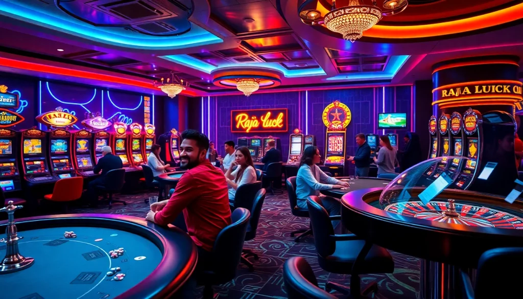 Experience the excitement at Raja Luck with vibrant casino games, engaging players, and thrilling atmosphere.