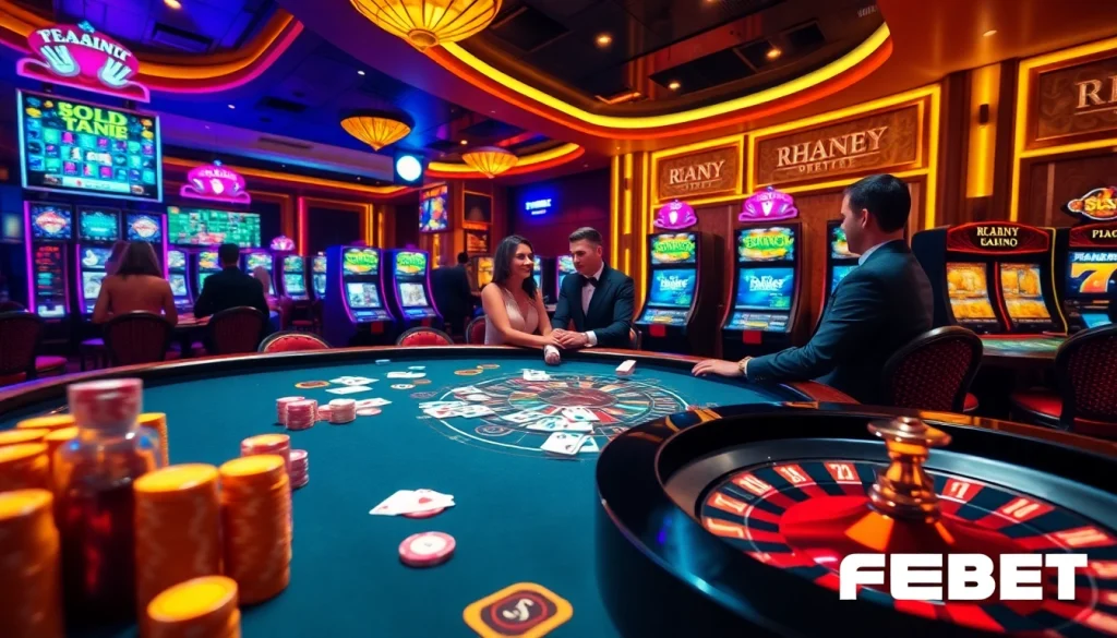 FEBET immerses players in an exciting casino experience filled with vibrant poker games and slot machines.