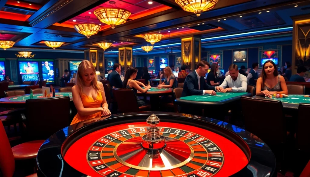 Exciting gaming action at trang chủ open88 casino, showcasing roulette and poker enthusiasts.