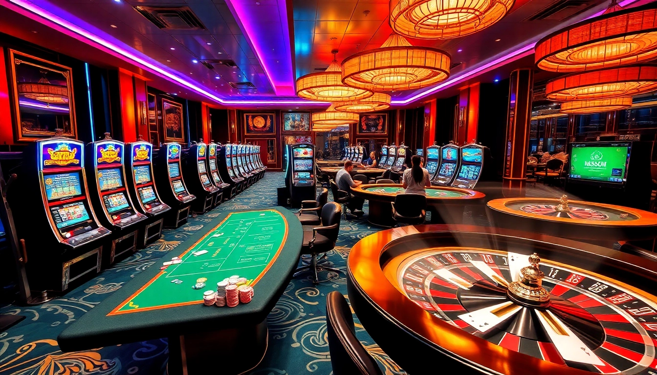 Exciting casino environment showcasing 88i slot machines and poker action.