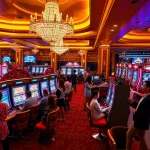 Engaging players enjoy spinning vibrant slot gacor machines in a luxurious casino setting.