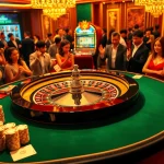 Xin88 roulette table surrounded by excited players in a luxurious casino setting