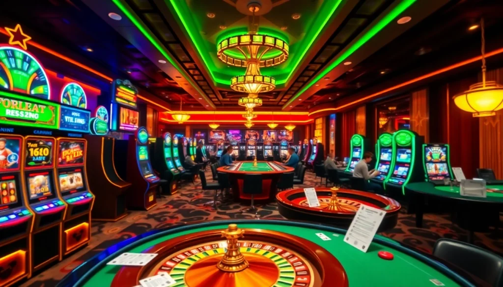 Excited players enjoying a luxurious casino experience at เว็บ soibet with vibrant slot machines and poker tables.