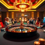 Players engaged in an exciting roulette game at HDBET casino, highlighting vibrant chips and a glimmering table.