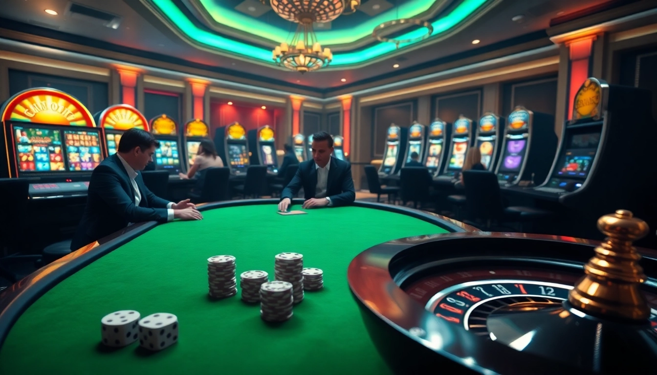 Players enjoying intense poker action at a pahala4d casino table filled with chips and excitement.