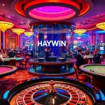Exciting scene at HAYWIN casino with players at poker and roulette tables.