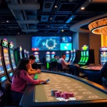 Live gaming experience at 5V5V online betting platform, featuring colorful digital slot machines and enthusiastic players.
