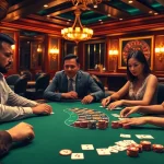 Exciting poker game at Rikvip casino table showcasing intense gameplay and luxury.