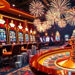 Exciting gaming scene with BRO138 online gambling featuring slot machines and poker chips.