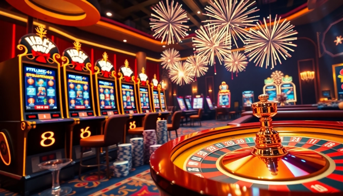 Exciting gaming scene with BRO138 online gambling featuring slot machines and poker chips.