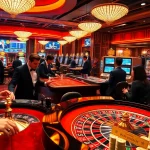 Bay789 players actively engaging at a vibrant casino table featuring roulette and poker games.