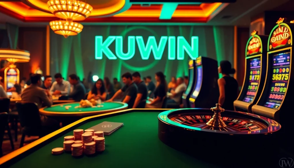 Experience the thrill of gambling at KUWIN's vibrant casino tables with engaging players in action.