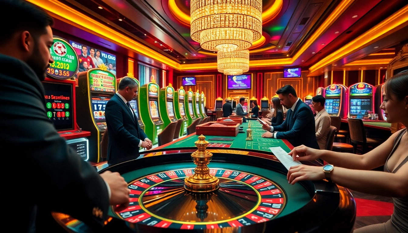 Engage with keonhacai at a vibrant casino scene showcasing roulette, poker chips, and live sports betting.