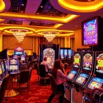 Excited players engaging with slot gacor machines in a luxurious casino setting.