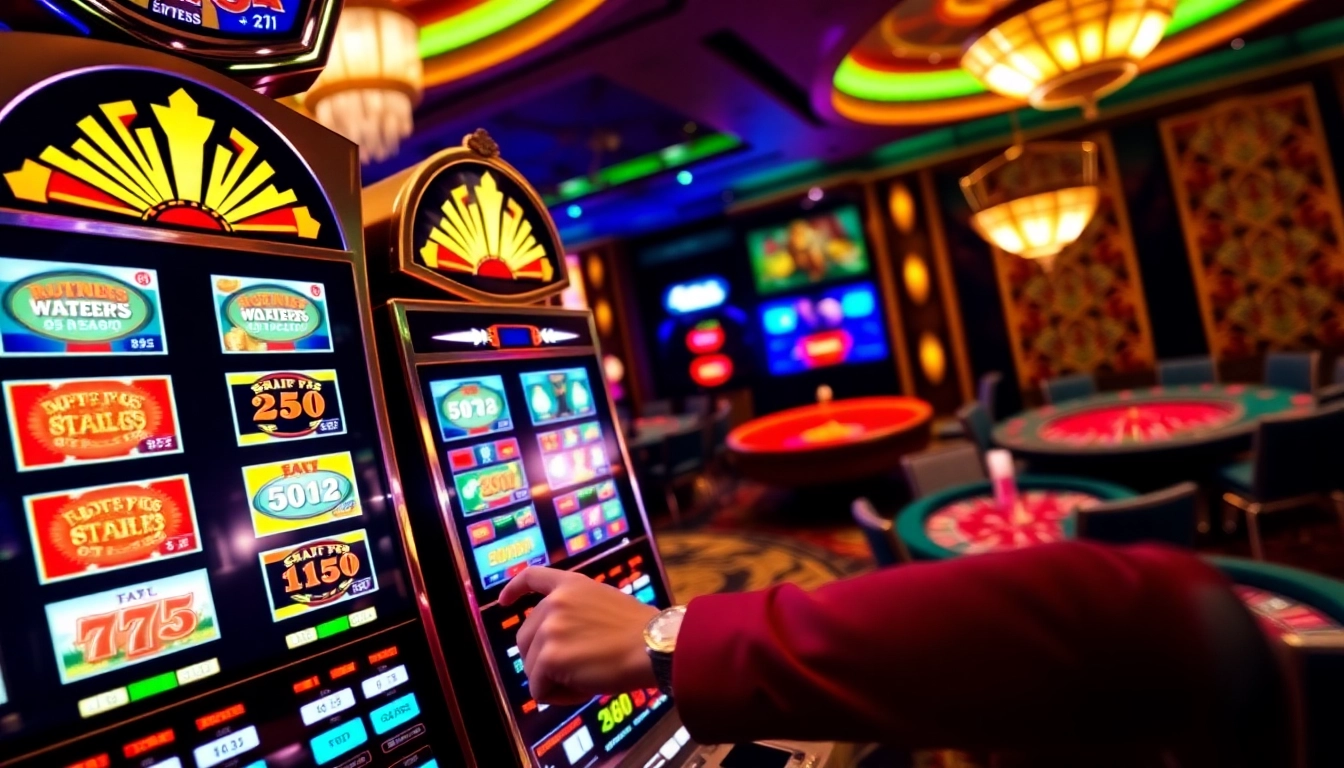 Player enjoying an exciting slot experience at a vibrant casino.