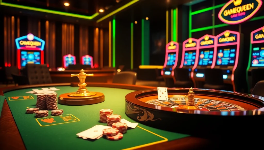 Experience the thrill of gaming at GameQueen's luxurious online casino with vibrant tables and interactive features.