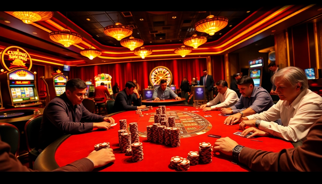 Engage in high-stakes poker with Okking-inspired chips at a luxurious casino table.