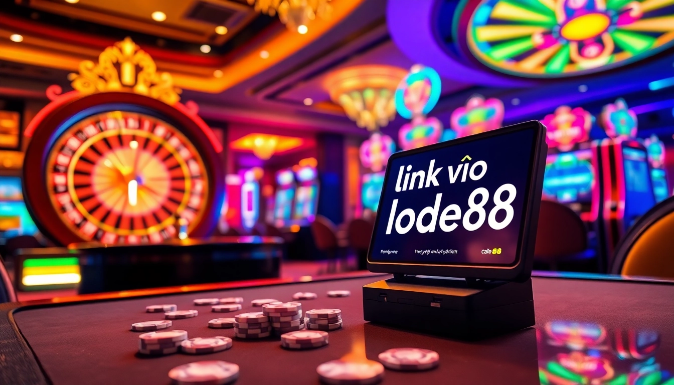 Engaging scene highlighting link vào lode88 with vibrant casino elements and dynamic atmosphere.