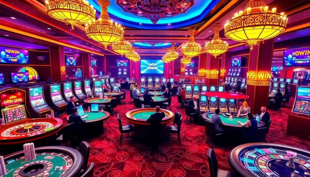 Excited players engaging in thrilling games at the 99WIN casino, showcasing luxury and professionalism.