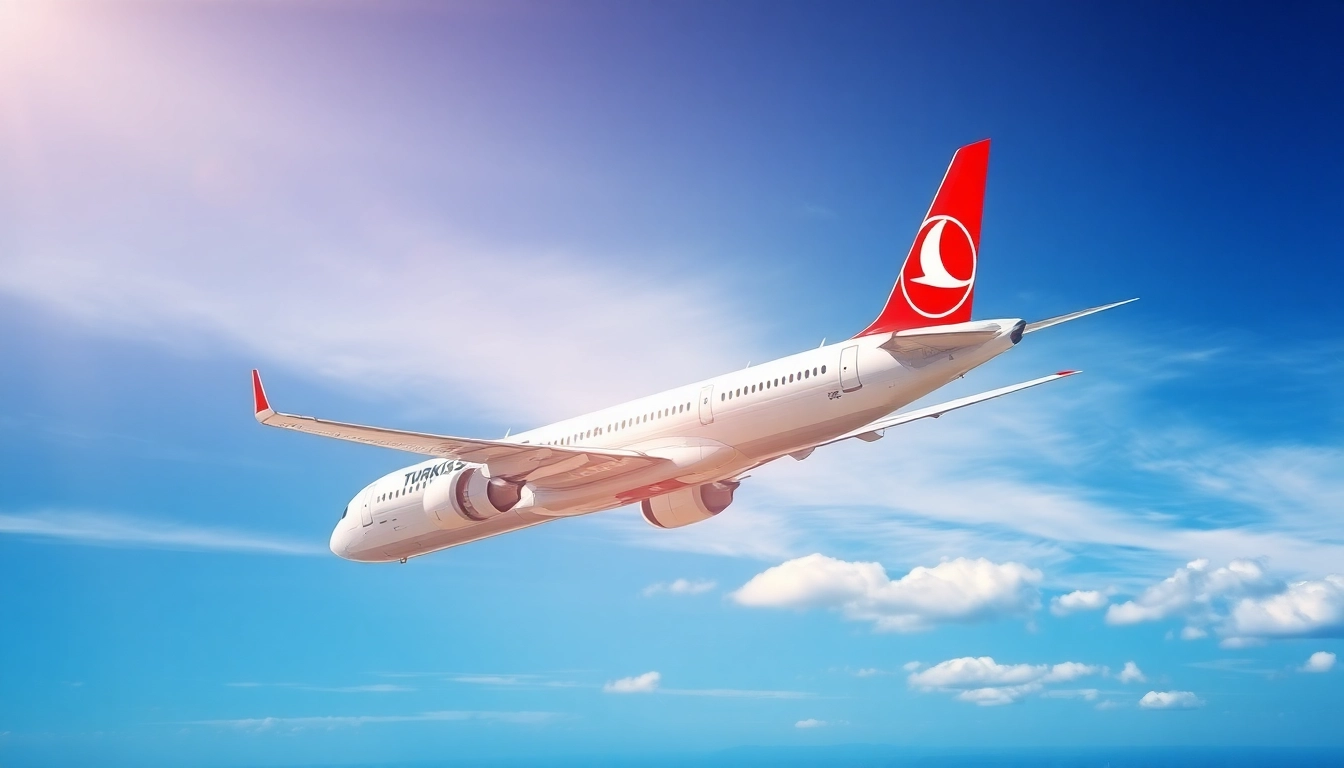 Turkish Airlines tk88 in flight over the Istanbul skyline.