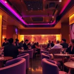 스타일리시한 이용객과 은은한 조명이 어우러진 럭셔리한 라운지에서 강남쩜오의 나이트라이프 우아함을 경험해보세요.