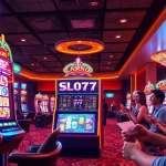 Players engaging with slot777 machines in an exciting, vibrant casino environment.
