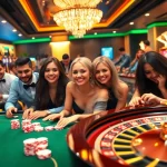 33win68 players enjoying a high-stakes online gambling experience with vibrant casino elements.