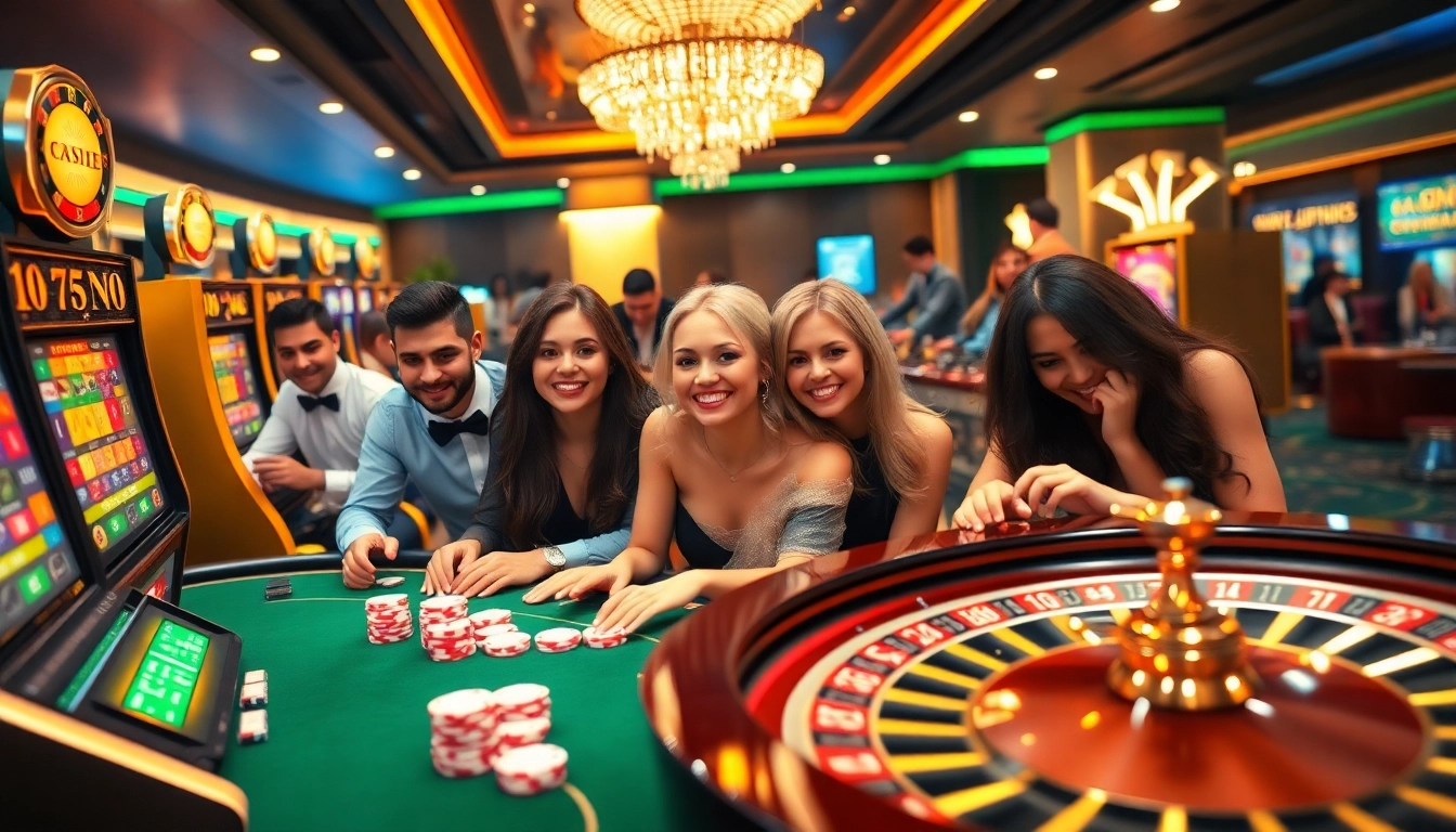 33win68 players enjoying a high-stakes online gambling experience with vibrant casino elements.