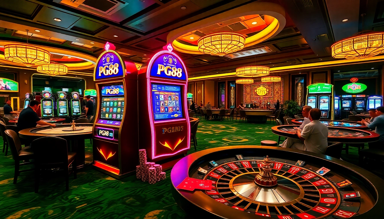 Players enjoying high-stakes gaming action at PG88's luxurious casino experience.