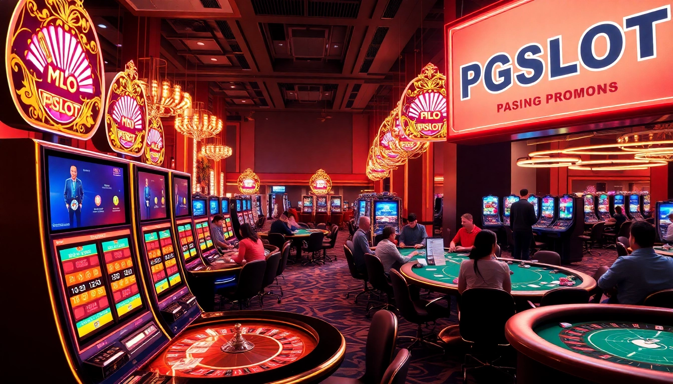 Experience the excitement of PGSLOT in a luxurious casino setting full of action and vibrant lights.