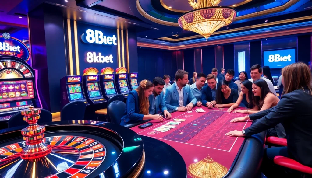 Play exciting games at 8kbet with vibrant slots and roulette, showcasing a thrilling casino experience.
