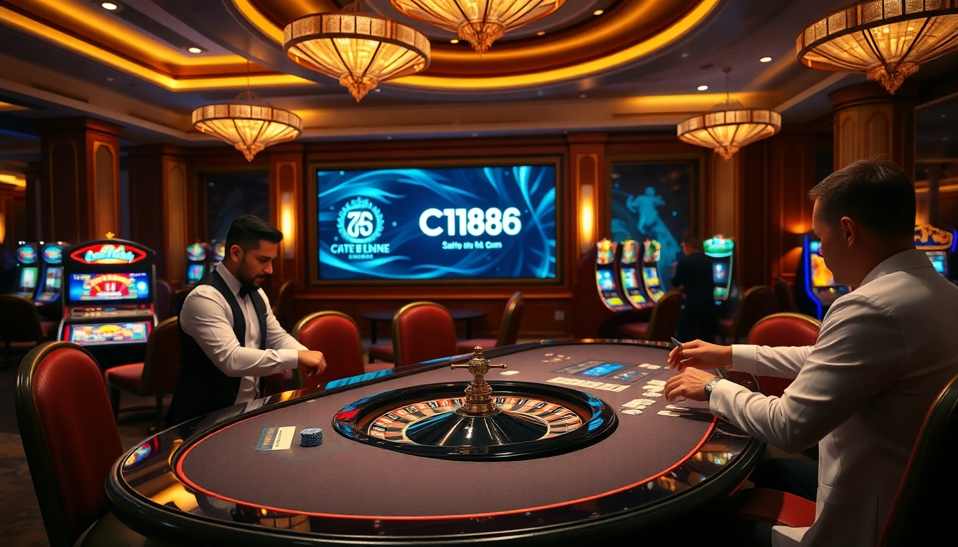 C168 casino scene depicting exciting gameplay at a roulette table with professional dealers.