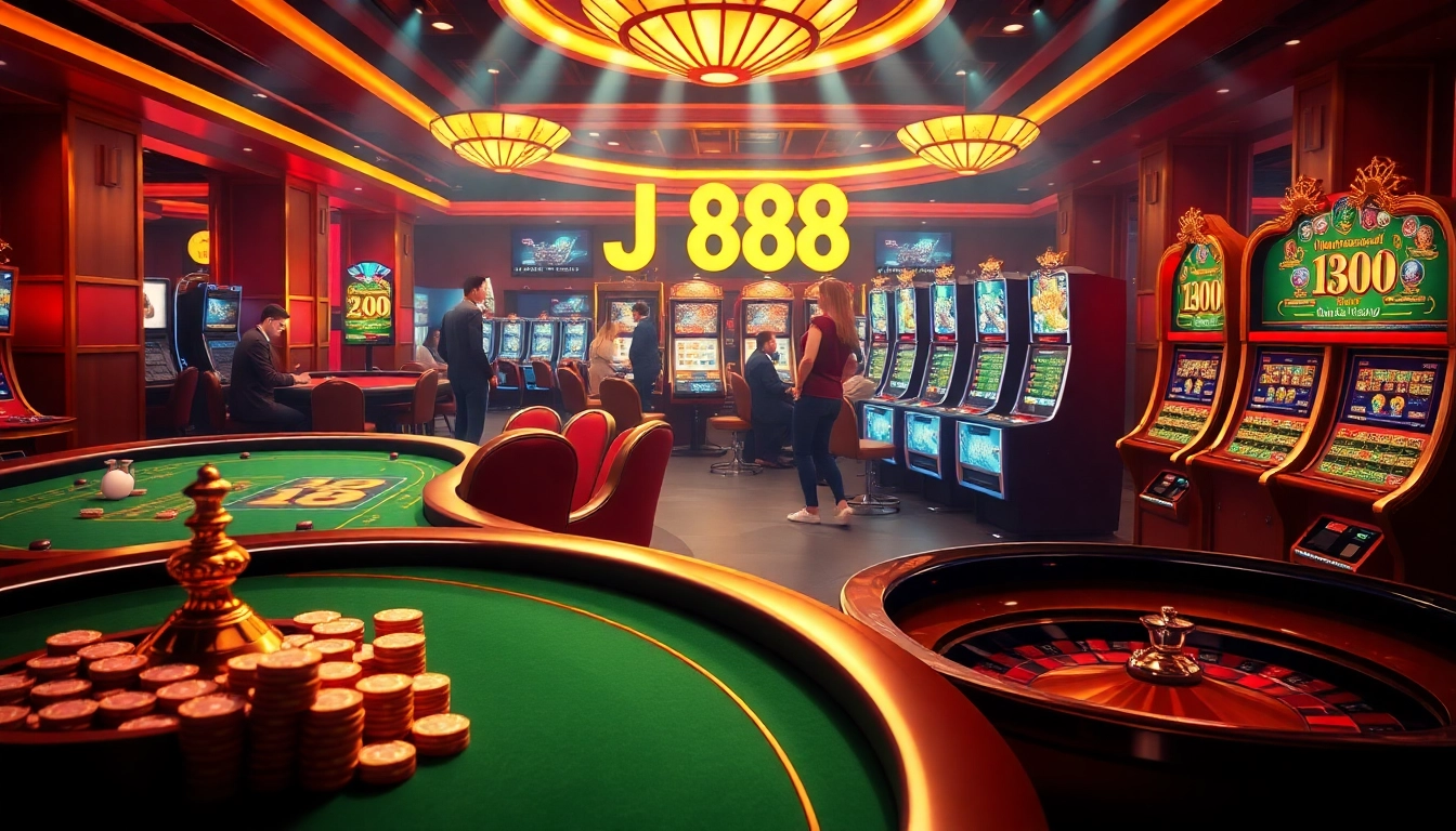 Engaging scene of players enjoying poker at J 88's vibrant casino, showcasing high-stake action.