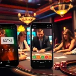 Players engaged in a thrilling BDTK1 poker game at a vibrant casino, surrounded by slot machines.