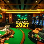 Situs Judi Bola Piala Dunia 2027 in a vibrant casino environment with poker tables and betting slips